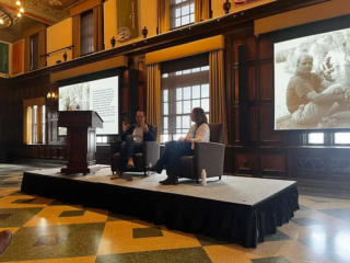A question-and-answer session during an Earth Fest presentation.
